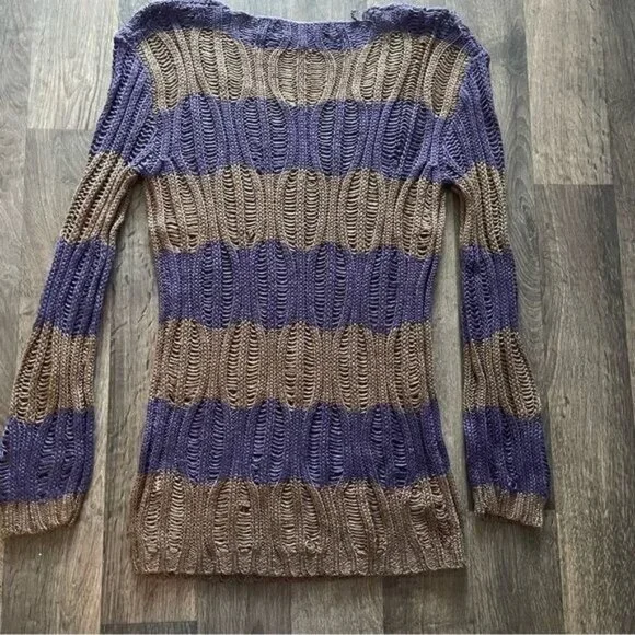 Lumiere Brown and Purple Pull Over Open Knit Sweater Size S - Picture 6 of 10
